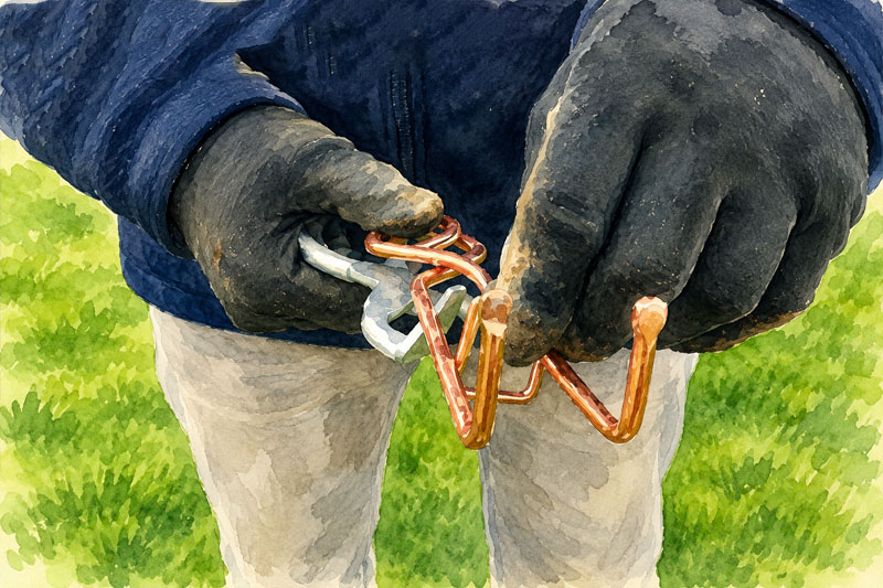 Installing the trigger plate on a copper wire mole trap